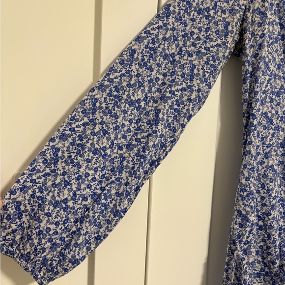 L.O.G.G. H&M Blue Floral Tunic Long Sleeve Shirt Top Women's Size Large XL 12 - Picture 3 of 11